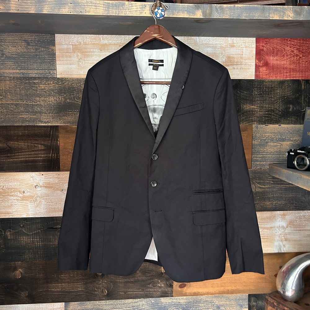 Diesel Black Gold Blazer Jacket Tuxedo Cotton Black Size Large 38S